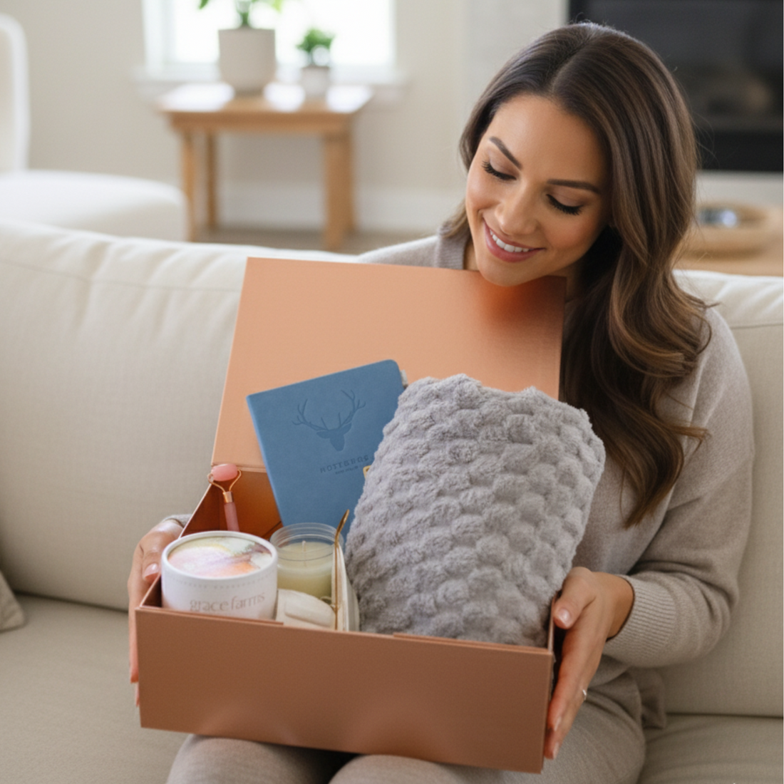 Cozy Wellness Self-Care Gift Box | Blanket, Candle, Tea & Spa Essentials