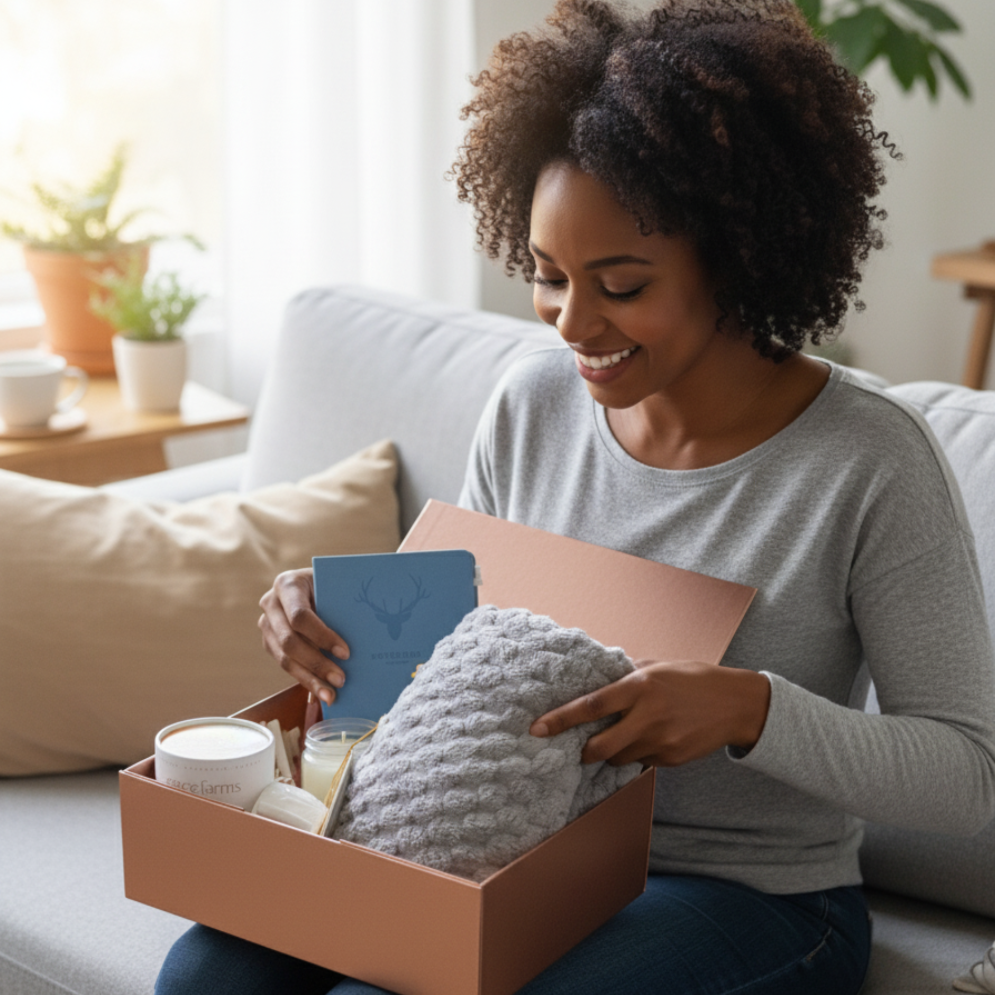 Cozy Wellness Self-Care Gift Box | Blanket, Candle, Tea & Spa Essentials