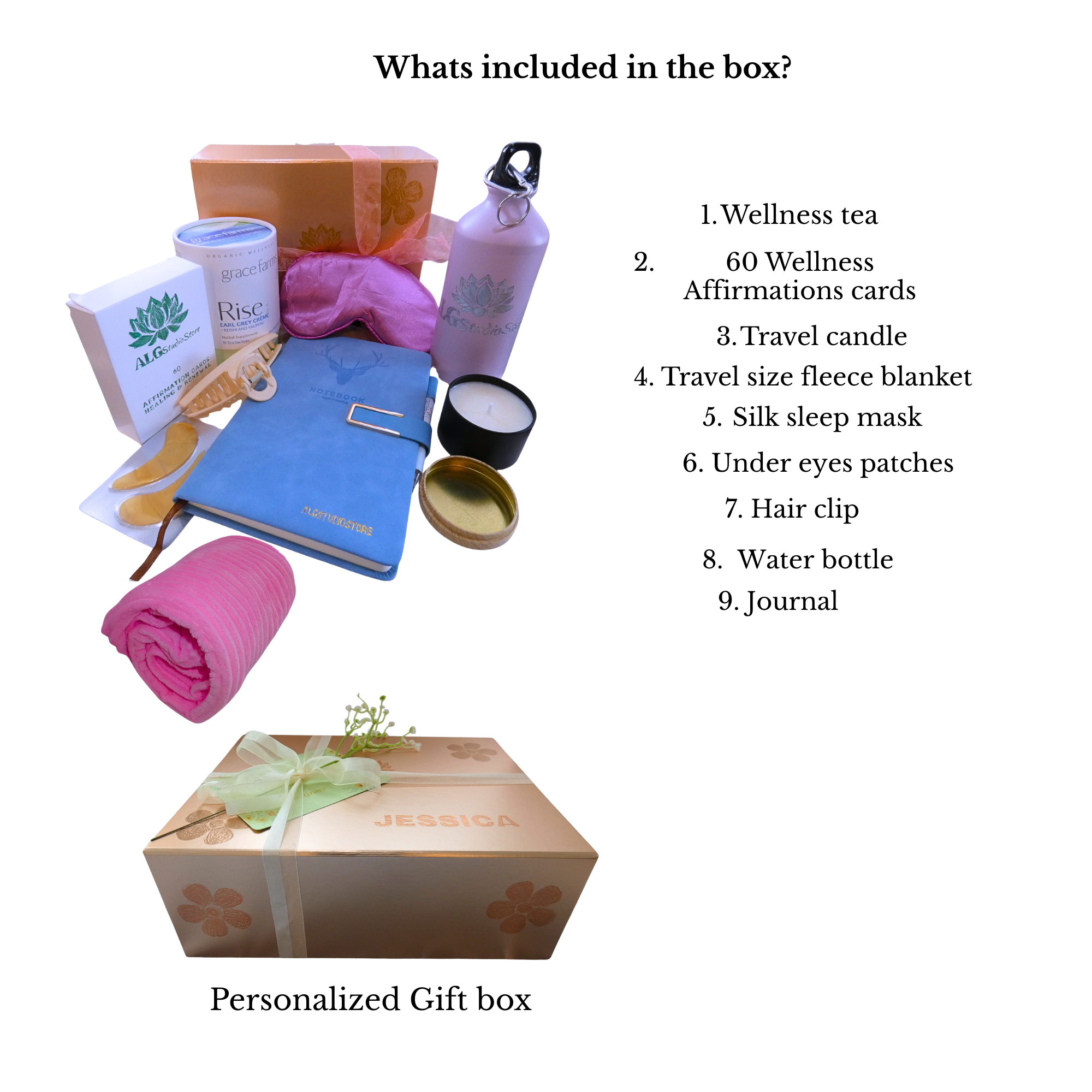 Luxury Women’s Wellness Retreat Kit – Tea, Affirmation, Candle, Sleep Mask & Journal