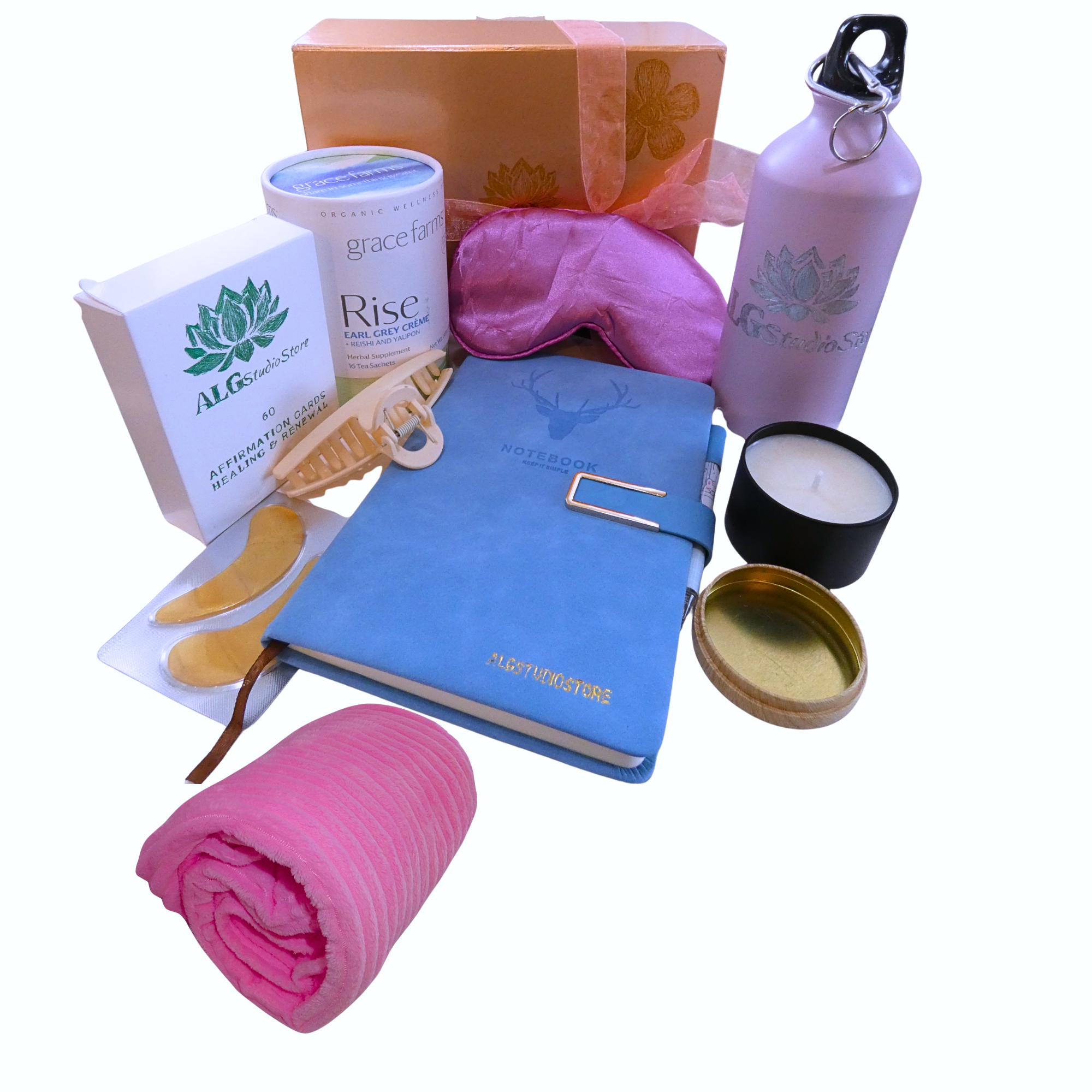 Luxury Women’s Wellness Retreat Kit – Tea, Affirmation, Candle, Sleep Mask & Journal